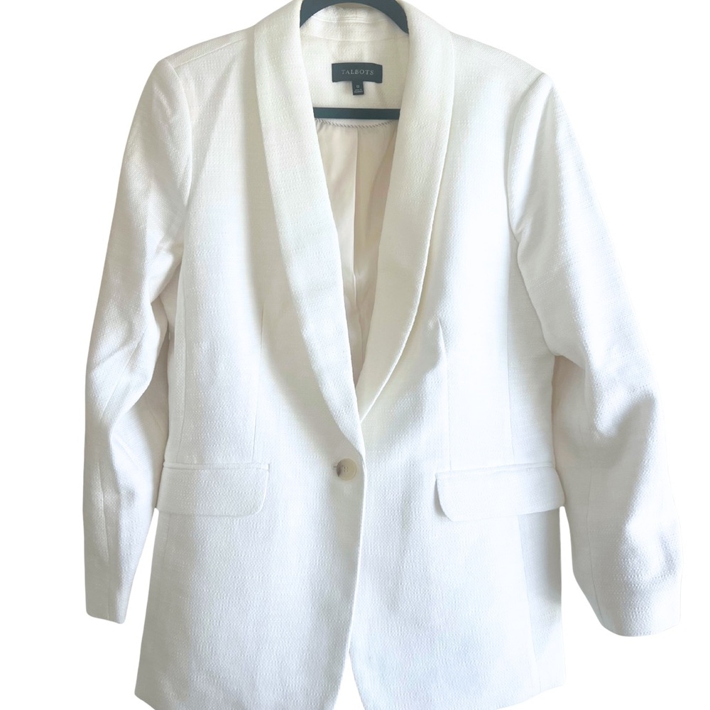Talbots Classic White Textured Cotton Blazer